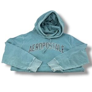 Aeropostale Hoodie Womens Large Blue Pullover Sweatshirt Comfy Top Faded Worn